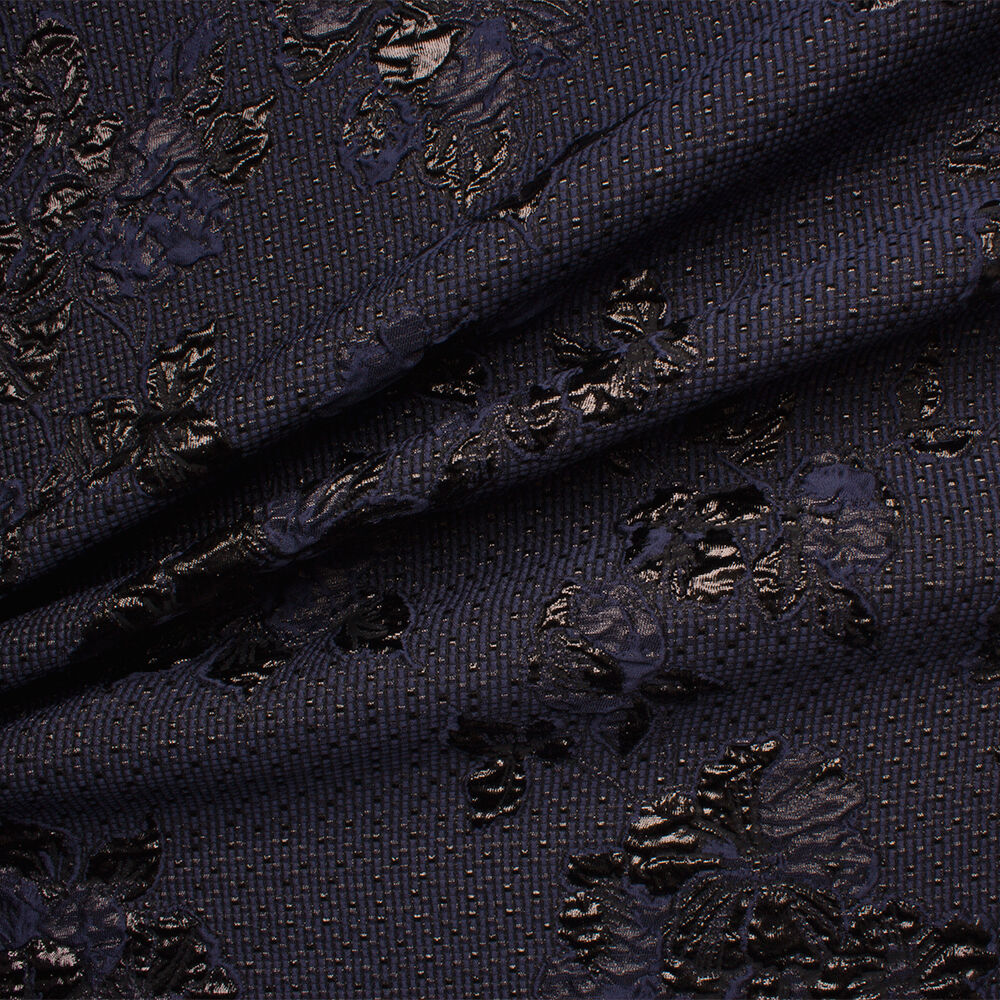 Midnight Blue/Black Metallic Floral Cloqué (A 1.80m Piece)