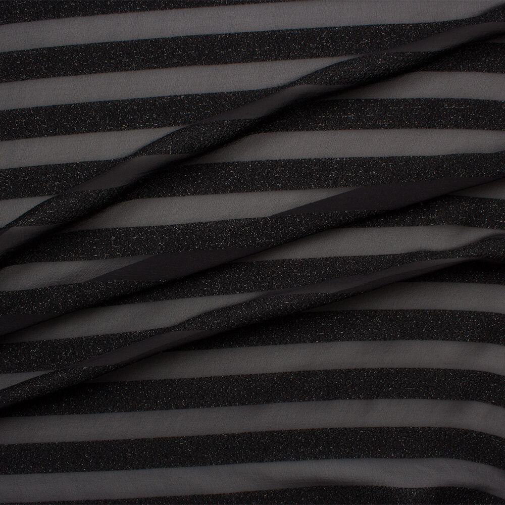 Black Striped Metallic Silk Chiffon