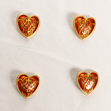 Large Red & Gold Toned Heart Shaped Button