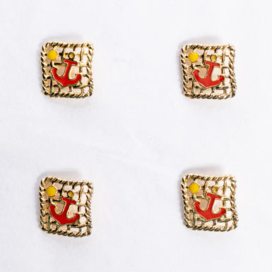 Red Anchor Centre Square Woven Gold Button