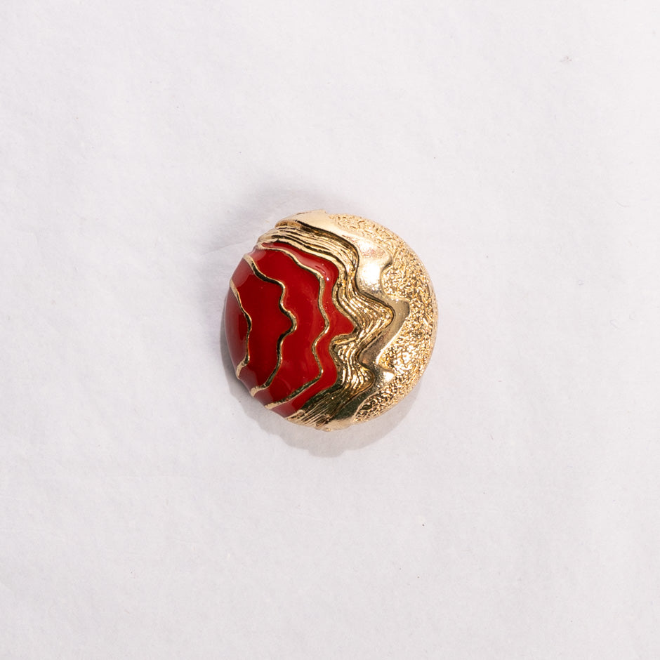 Large Red 'Wave' Gold Toned Button