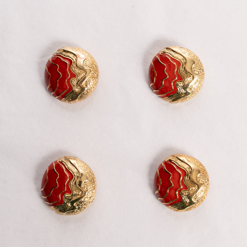 Large Red 'Wave' Gold Toned Button