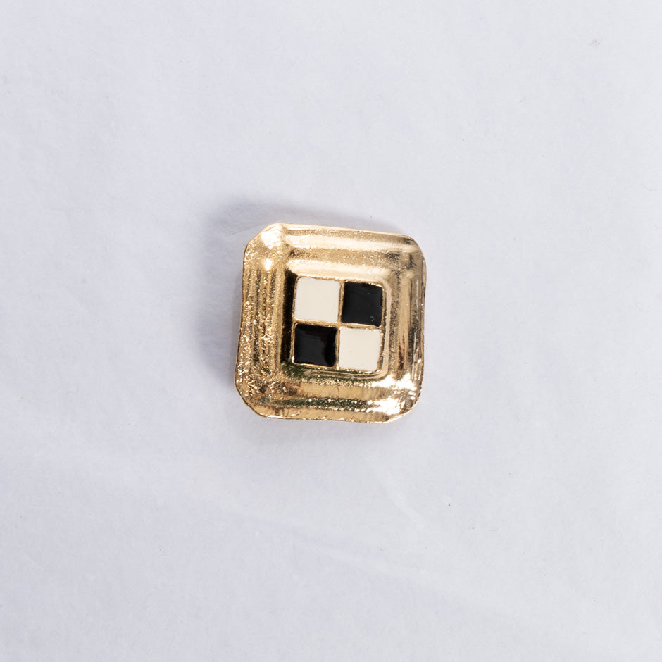 Large Square Gold Toned Checkered Button