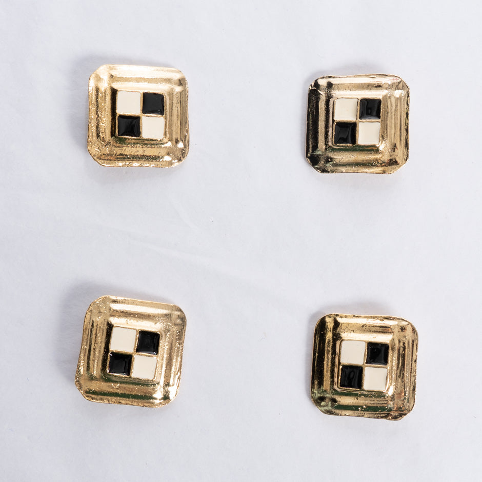 Large Square Gold Toned Checkered Button