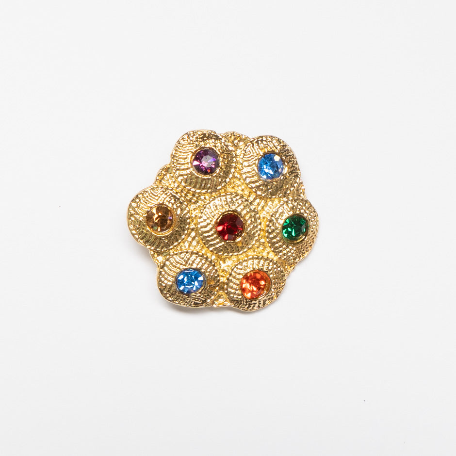 Multi-Coloured Diamanté Gold Toned Button