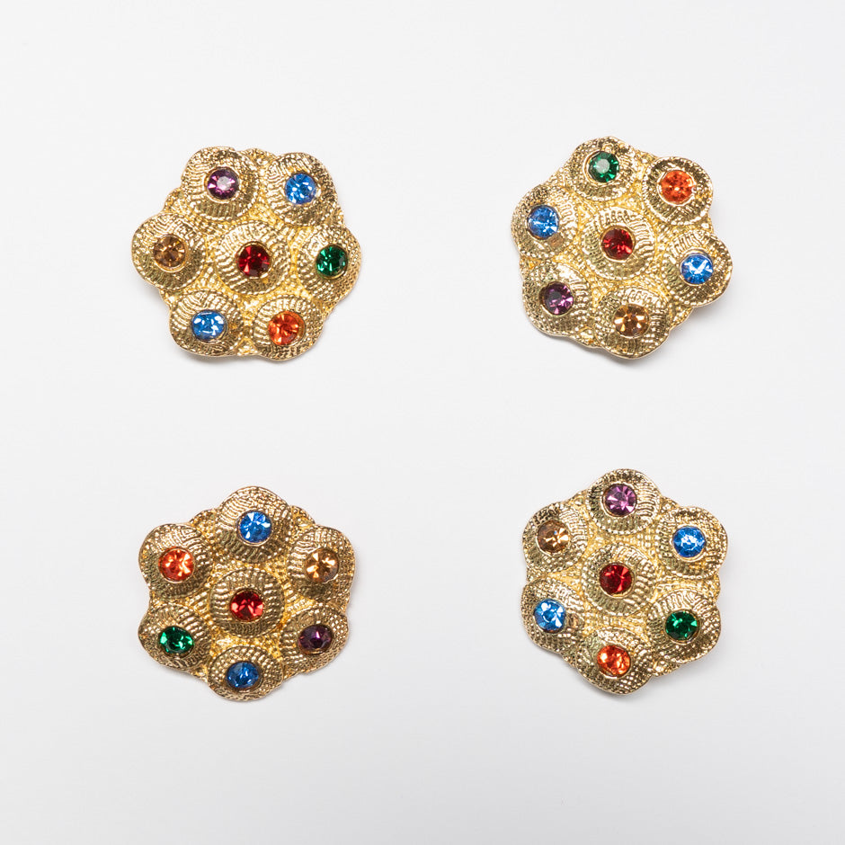 Multi-Coloured Diamanté Gold Toned Button