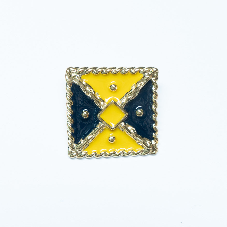 Yellow & Blue Enamel Gold Square Button