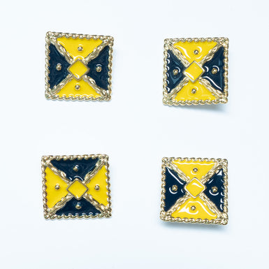 Yellow & Blue Enamel Gold Square Button