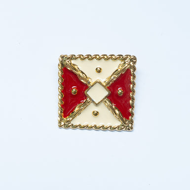 Red & Ivory Enamel Gold Square Button