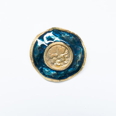 Large Round Blue & Gold Coloured Button