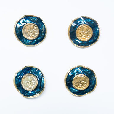 Large Round Blue & Gold Coloured Button