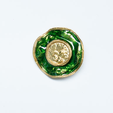 Large Round Green & Gold Coloured Button