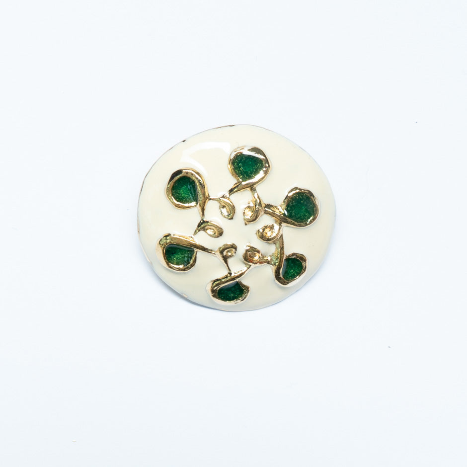 Round Ivory & Green Patterned Button