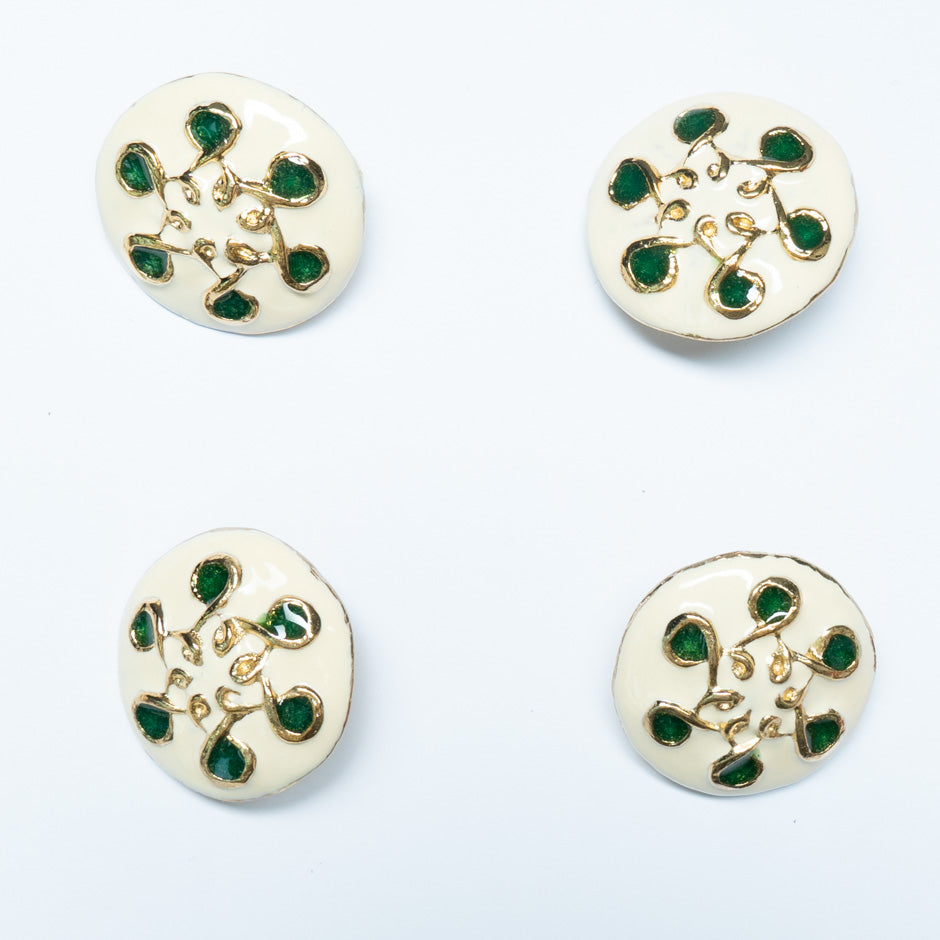 Round Ivory & Green Patterned Button