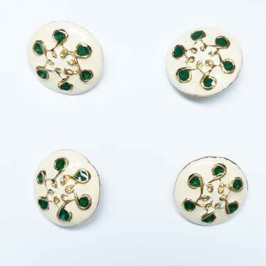 Round Ivory & Green Patterned Button