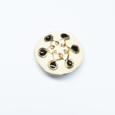 Round Ivory & Black Patterned Button