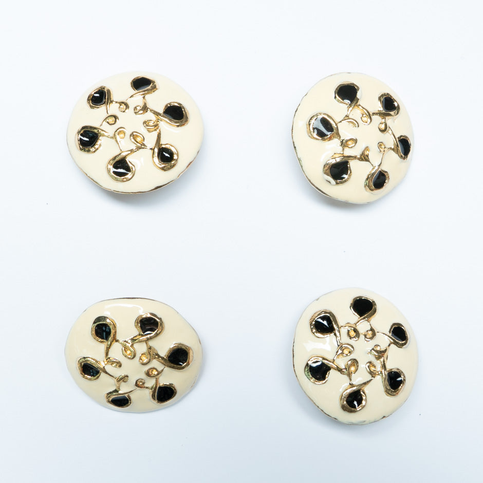 Round Ivory & Black Patterned Button