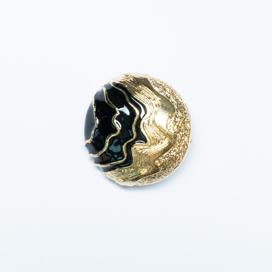 Large Black 'Wave' Gold Toned Button