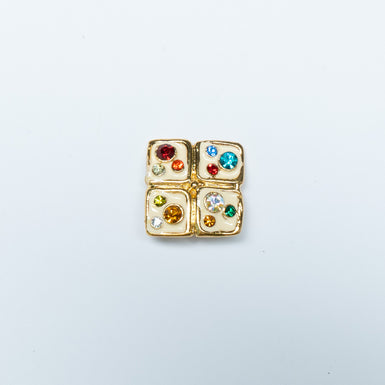 Multi-Coloured Ivory Enamel Gold Button