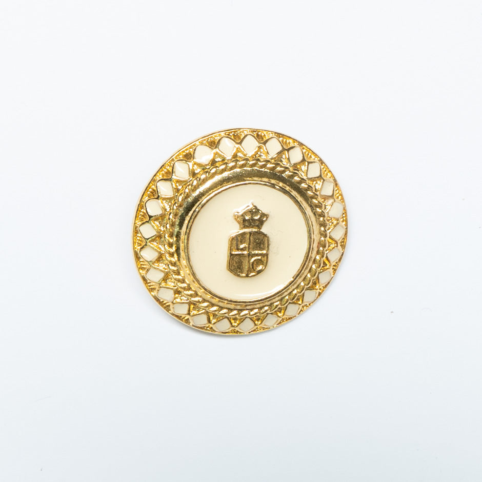 Gold Crest & Ivory Enamel Round Button