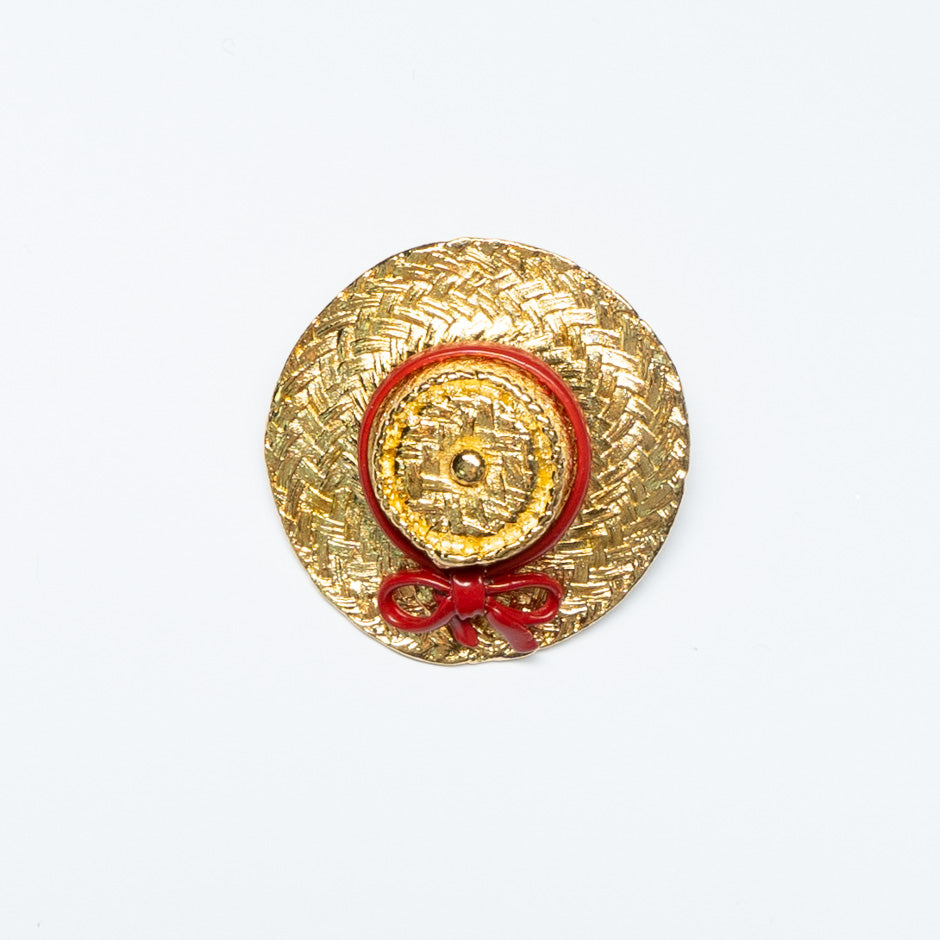 Red Ribboned Gold Hat Button