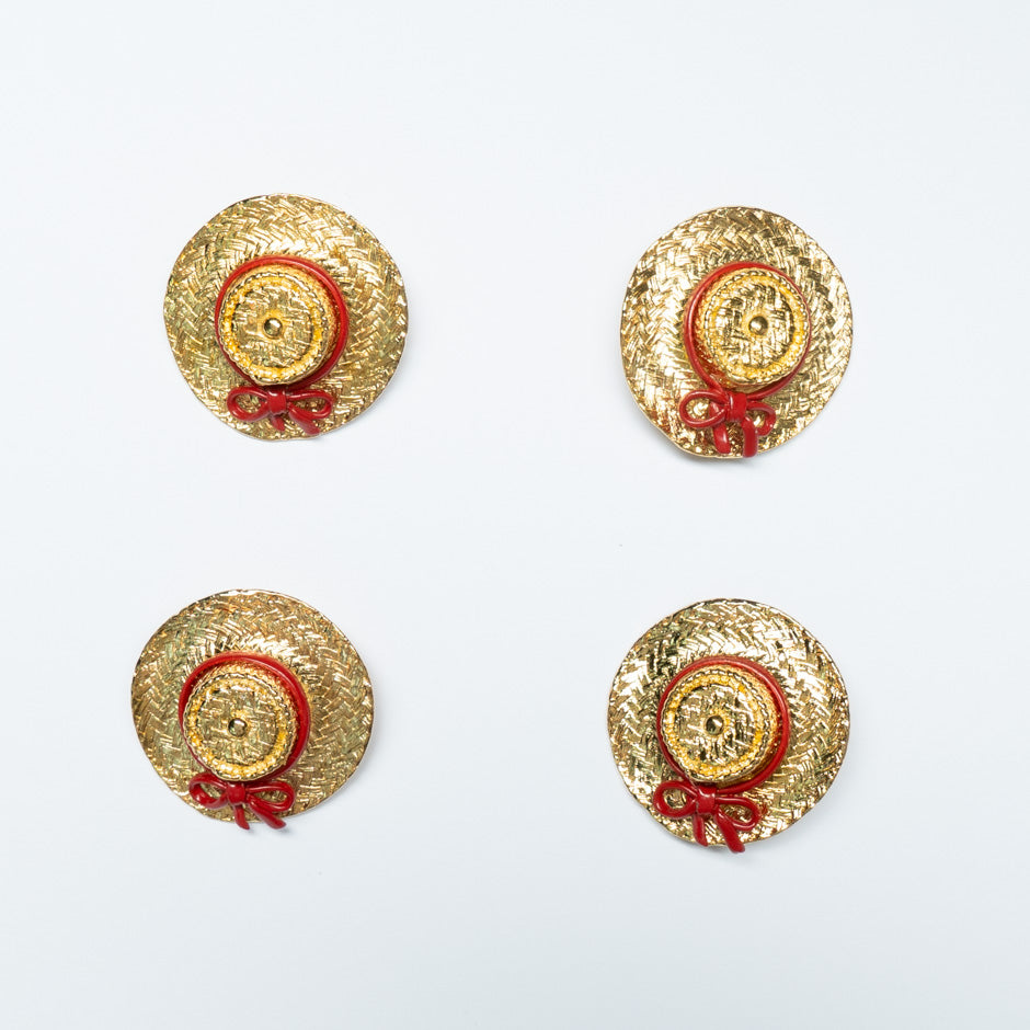 Red Ribboned Gold Hat Button