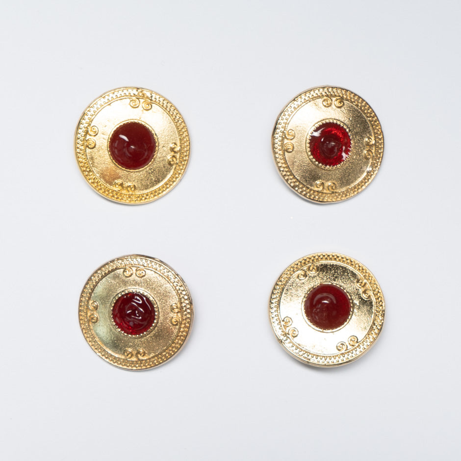 Large Round Red Centred Gold Button