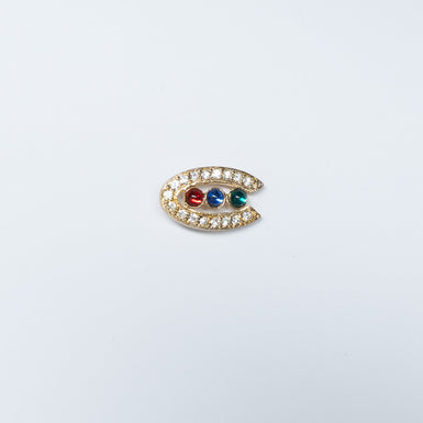 3 Multi-Coloured Stoned Gold Button