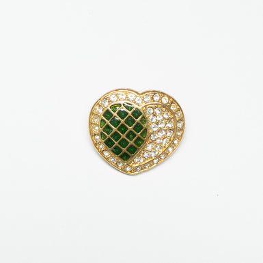 Green & Diamanté Heart Shaped Gold Button