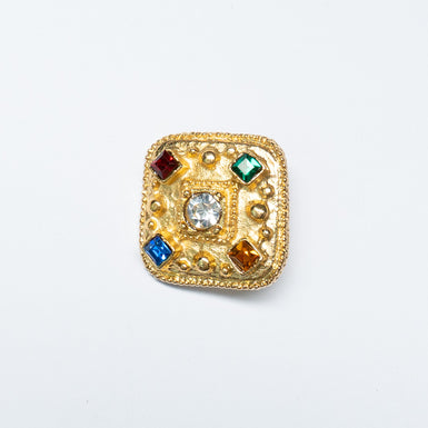 Coloured Diamanté Square Gold Button