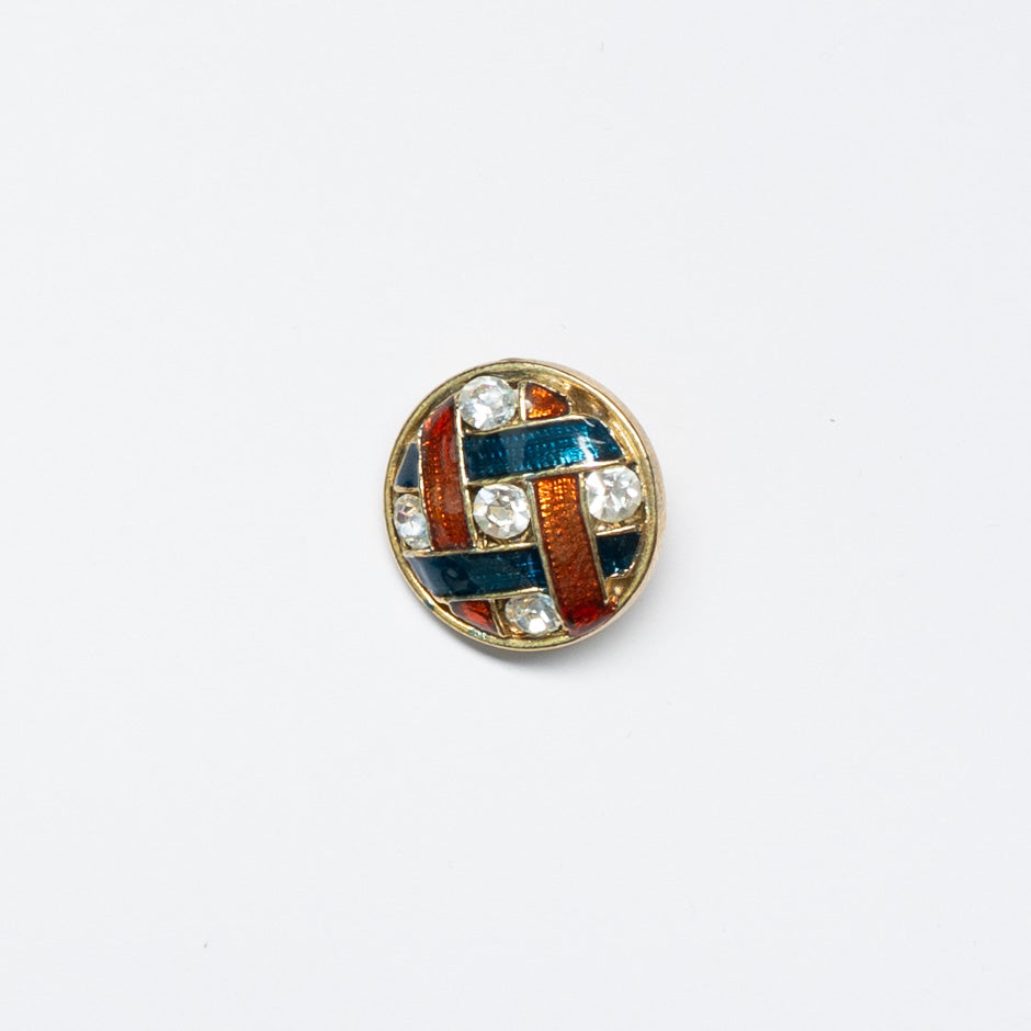 Medium Round Red & Blue Woven Diamanté Button