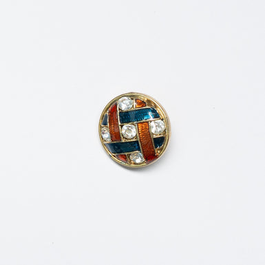 Medium Round Red & Blue Woven Diamanté Button