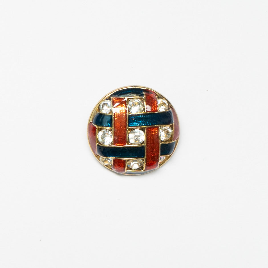 Round Red & Blue Woven Diamanté Button