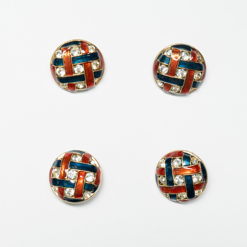 Round Red & Blue Woven Diamanté Button