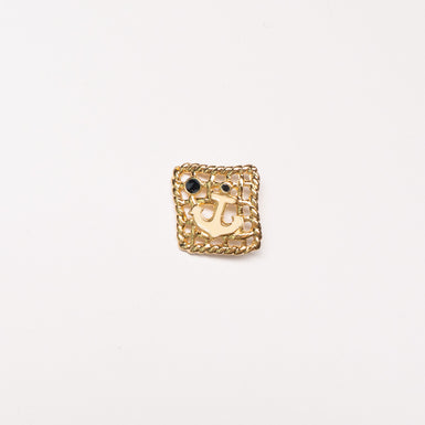 Square Woven Ivory Centred Anchor Gold Button