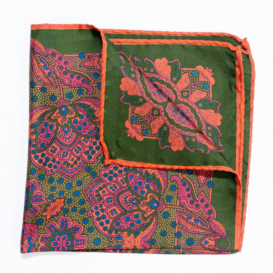 Fuchsia, Orange, Blue Pure Silk Twill Pocket Handkerchief