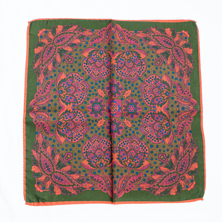 Fuchsia, Orange, Blue Pure Silk Twill Pocket Handkerchief