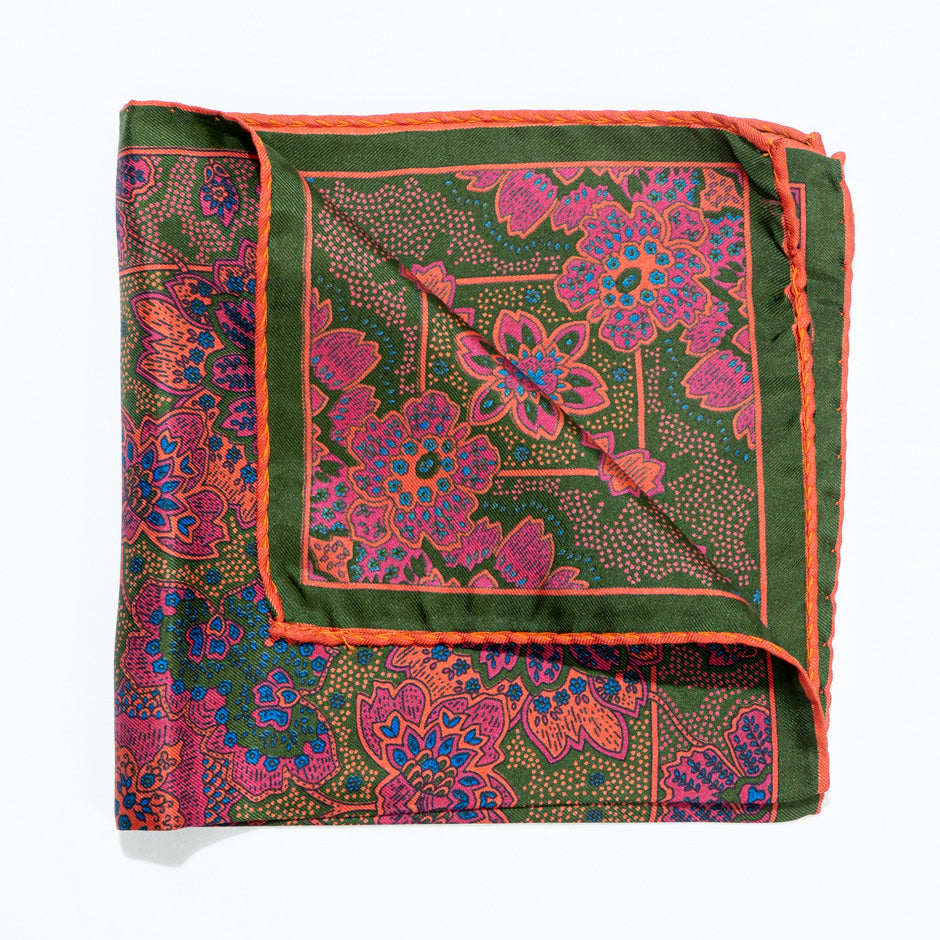 Pink, Orange, Blue Pure Silk Twill Pocket Handkerchief