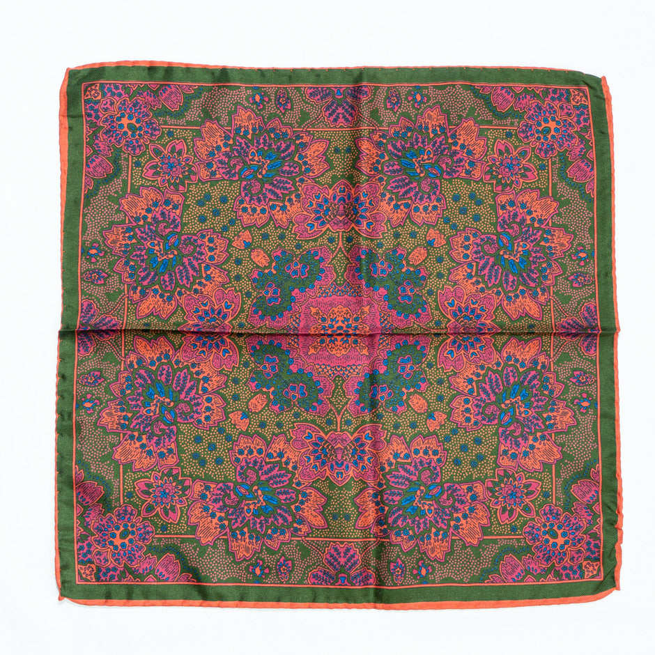 Pink, Orange, Blue Pure Silk Twill Pocket Handkerchief