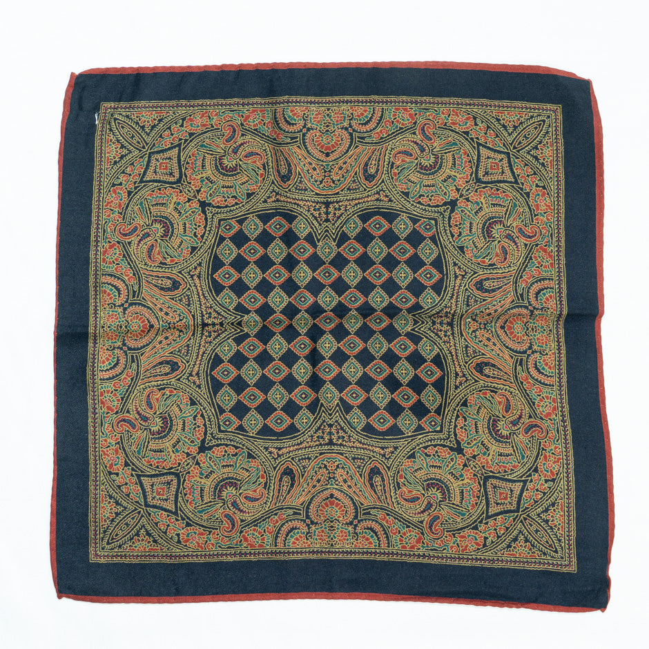 Navy Blue & Red Pure Silk Twill Pocket Handkerchief