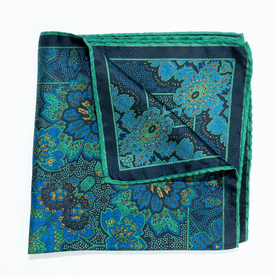 Green & Blue Pure Silk Twill Pocket Handkerchief