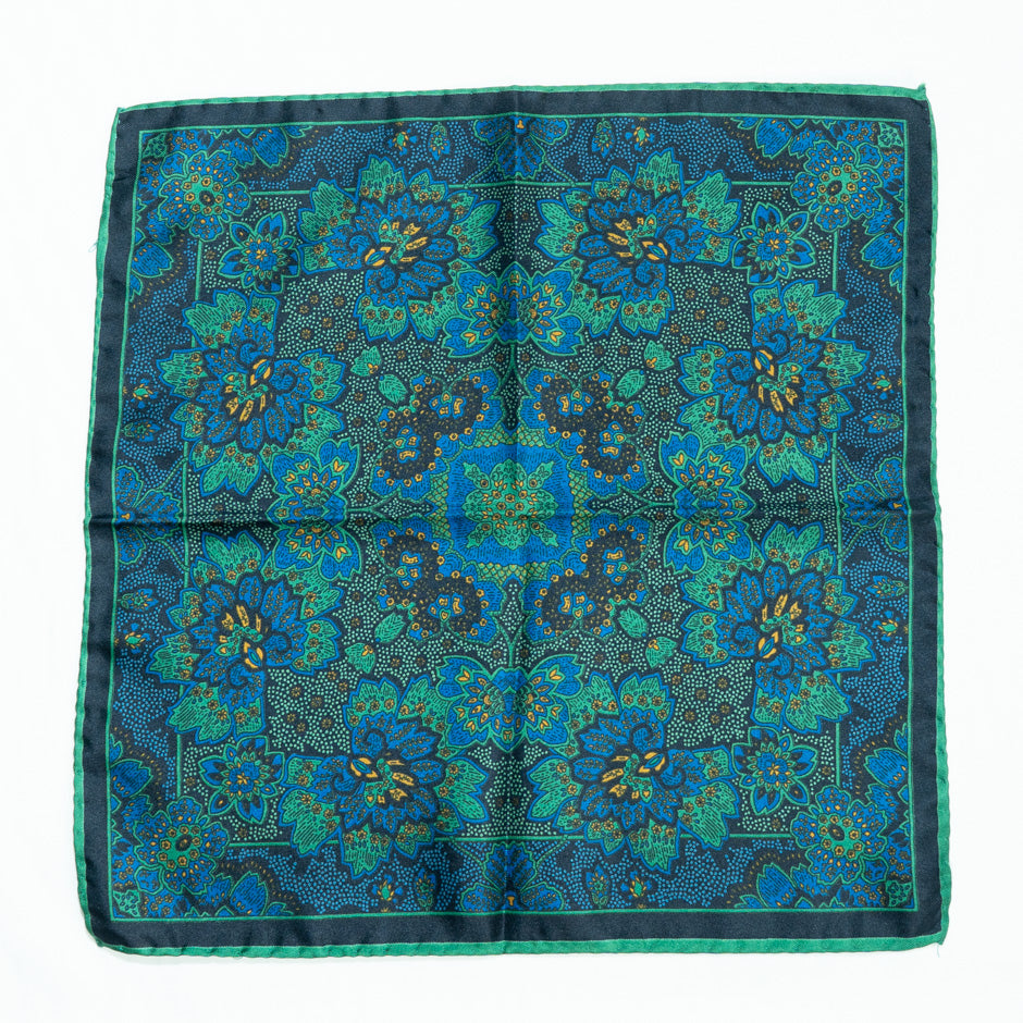 Green & Blue Pure Silk Twill Pocket Handkerchief