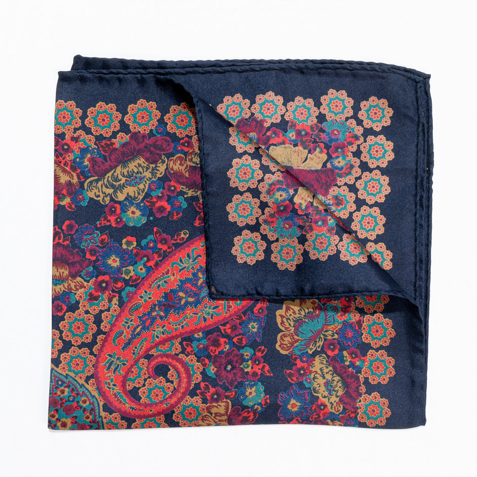 Floral & Paisley Printed Pure Silk Twill Pocket Handkerchief