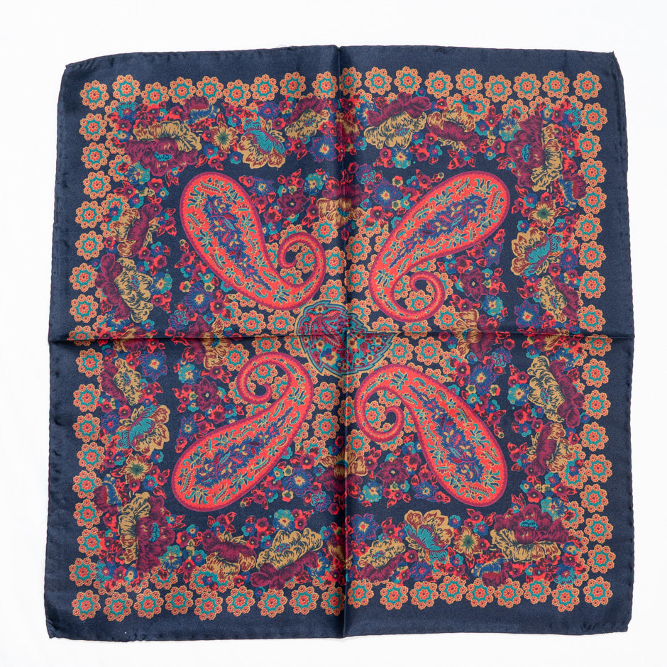 Floral & Paisley Printed Pure Silk Twill Pocket Handkerchief