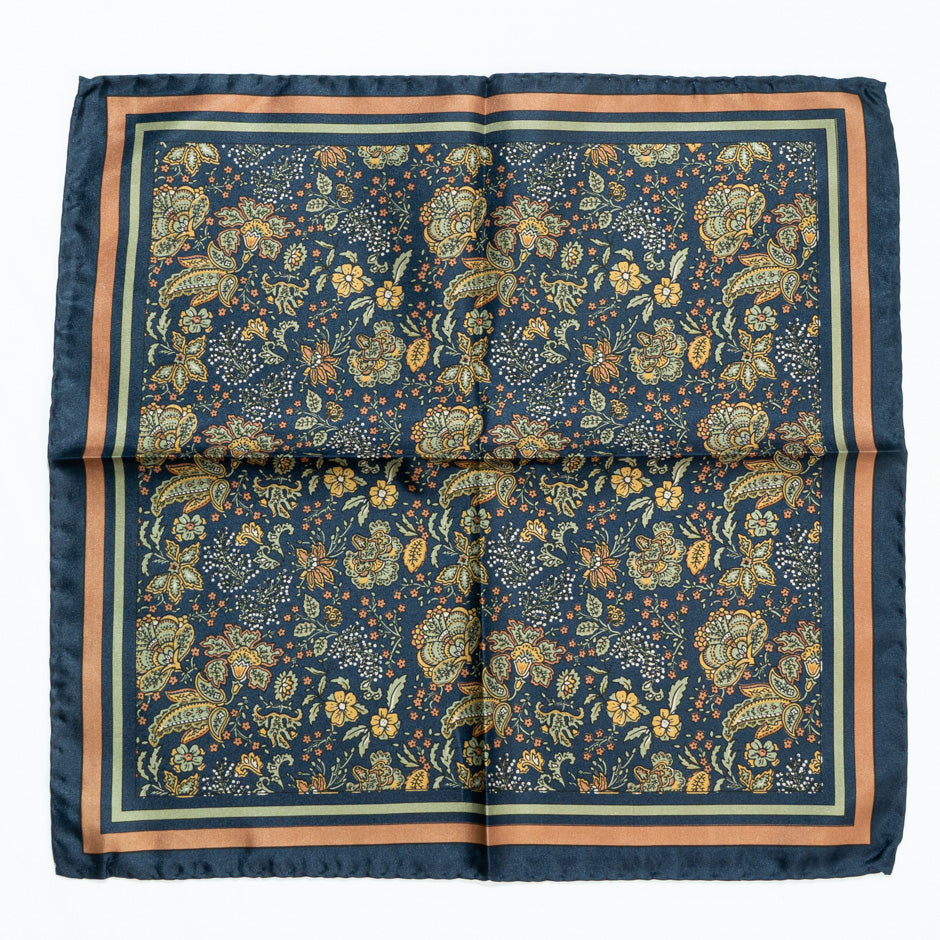 Yellow Floral Printed Silk Twill Pocket Handkerchief