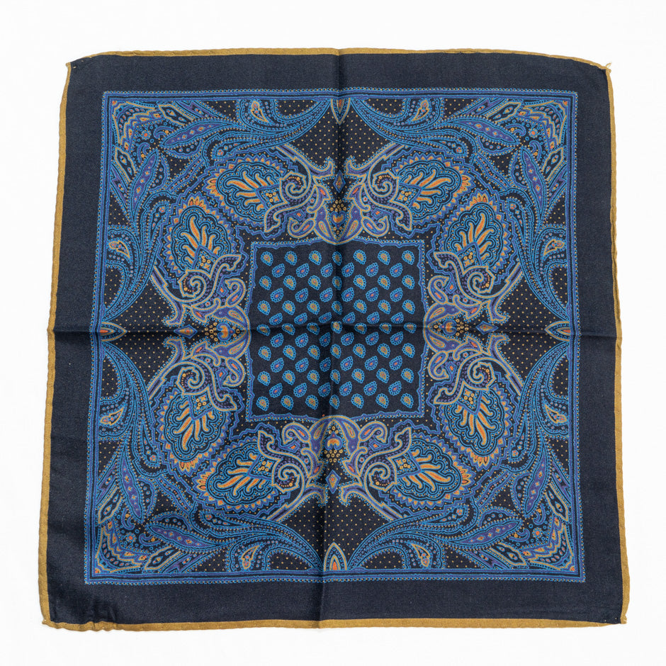 Paisley Printed Blue Silk Twill Pocket Handkerchief