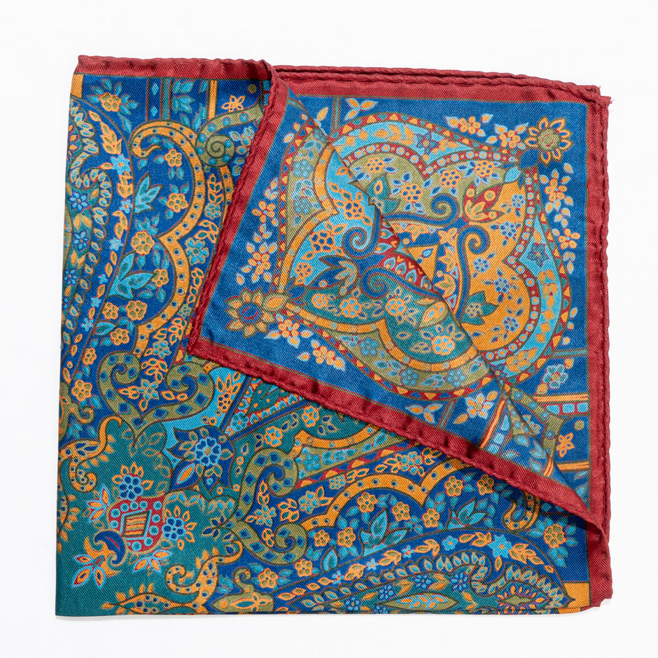 Multi-Coloured Paisley Print Silk Pocket Handkerchief