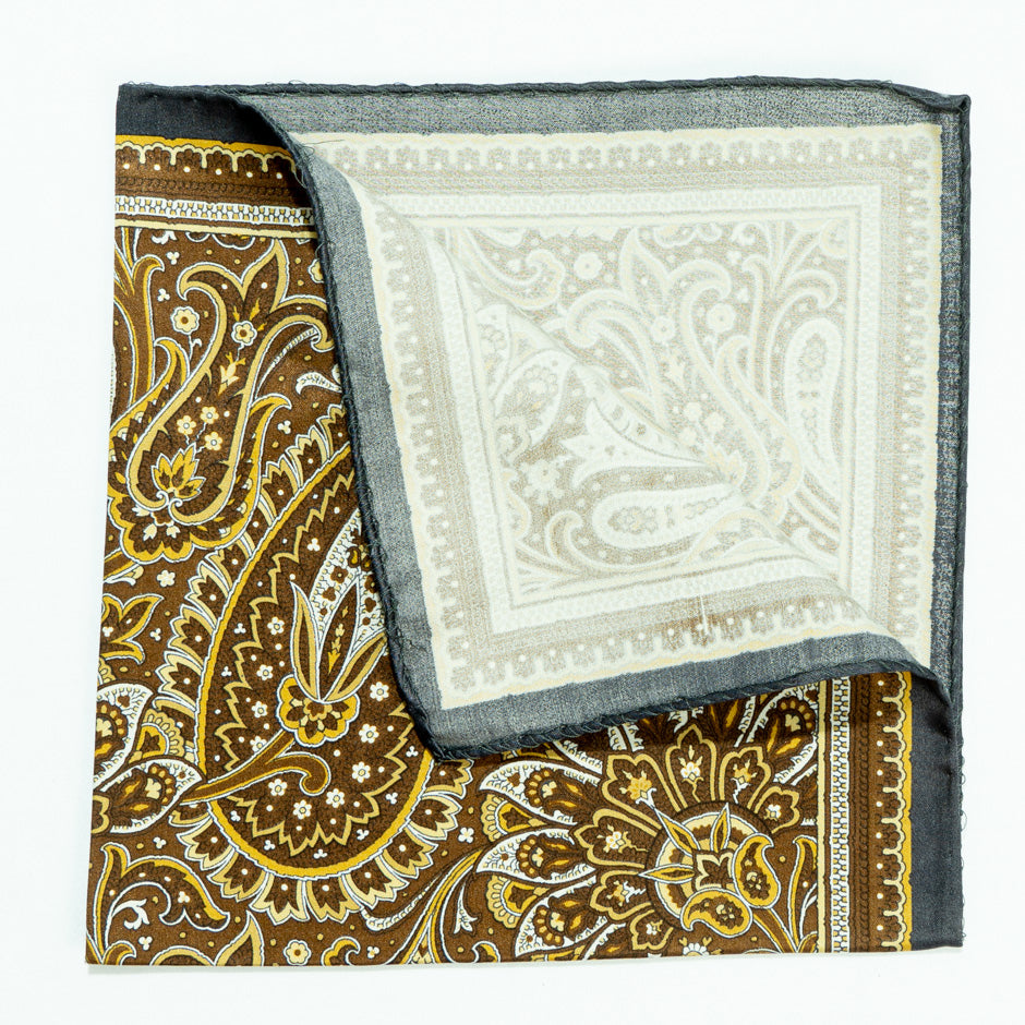 Brown & Yellow Pure Silk Pocket Handkerchief