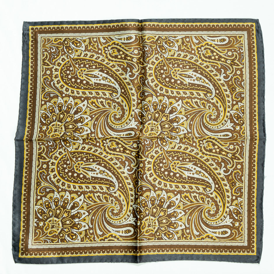 Brown & Yellow Pure Silk Pocket Handkerchief