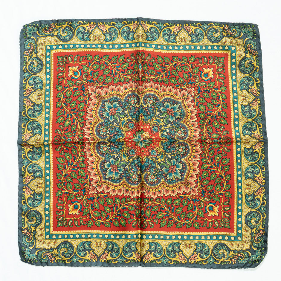 Green, Blue & Red Printed Silk Twill Pocket Handkerchief